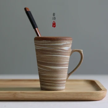  Trumpas rankų darbo keramikinis puodelis puodelis su dangteliu ir šaukštu kavos puodelio suasmenintų dovanų