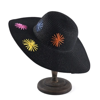  Tėvų-vaikų šiaudines skrybėles, ponios rankomis siuvinėti didelius kraštais šiaudines skrybėles, apsauga nuo saulės, saulės, skrybėlės, atostogų kelionės paplūdimys skrybėlės