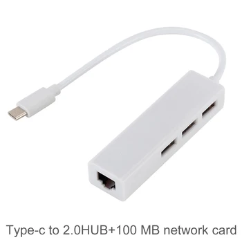  USB Tipo C HUB Tipas-C su USB 2.0 x 3 Uostų + 100M RJ45 Ethernet Lan Adapteris Hub Kabelis Sąsiuvinis Mobiliojo Phhone su TypeC Lizdas