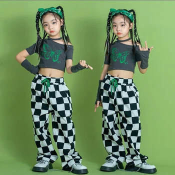  Vaikams Hip Hop Drabužių Tank Marškinėliai Apkarpyti Viršūnes Languotas Kelnes Streetwear Mergaičių Paauglių Džiazo Šokio Kostiumų Šou Apranga, Drabužiai