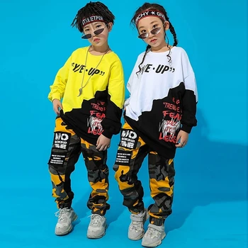  Vaikas Hip-Hop Drabužių, Negabaritinių Marškinėlius ilgomis Rankovėmis Viršuje Camo Streetwear Krovinių Jogger Pants Mergaitė Berniukas Kostiumas Drabužiai
