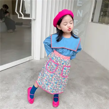  Vaikų Drabužiai 2022 M. Pavasarį, Rudenį Mergina Naujas Madingas Korėja Stiliaus Didelis Atvartas Doll Marškinėliai Gėlių Suknelė Dviejų Dalių Princesė Suknelė