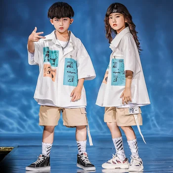  Vaikų hip-hop ' o kostiumas berniukų vasaros marškinėliai gražus hip-hop prarasti vaikų podiumo Džiazo šokėja, pradinių mokyklų studentų tendencijas