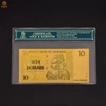  Vientisos Spalvos Zimbabvė Aukso Banknotų 10 Dolerių Pinigų 99% Aukso Folija Bill Įdomus Dovanų Kolekcija