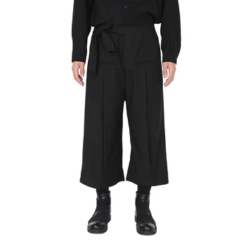  Vyrai Laisvi Atsitiktinis Kimono Kelnės Vyrų, Moterų, Tamsus Juodas Japonijos Korėjiečių Streetwear Tamsus Juodas Mados Pločio Kojų Kelnės Unisex Kelnės