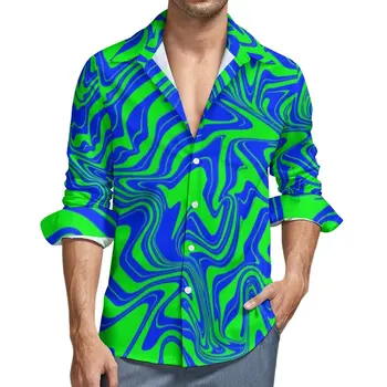 Žalias Skystis Sukama Y2K Atsitiktinis Marškinėliai Vyrams Mėlyna Abstraktus Menas Spausdinti Marškinėliai Rudens Mados Palaidinukės ilgomis Rankovėmis Užsakymą Negabaritinių Viršūnės