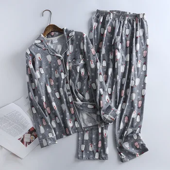  Žiemos Medvilnės Ilgomis Rankovėmis Pižama Moterų Animacinių Filmų Spausdinti Sleepwear Plius Dydis Ištaigingas Dėvėti 2 Dalių Komplektas Atsitiktinis Namų Drabužių Didmeninės