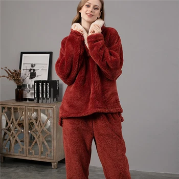  Žiemą Šiltas, Aksominis Pajama Nustatyti Moterų Namų Satino Sleepwear Mados Patogus Pliušinis Minkštas Šilko Naktiniai Drabužiai Vientisos Spalvos Naujas